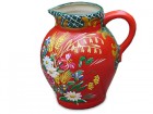 bauchförmiger Keramikkrug rot mit Blumenmotiv bemalt